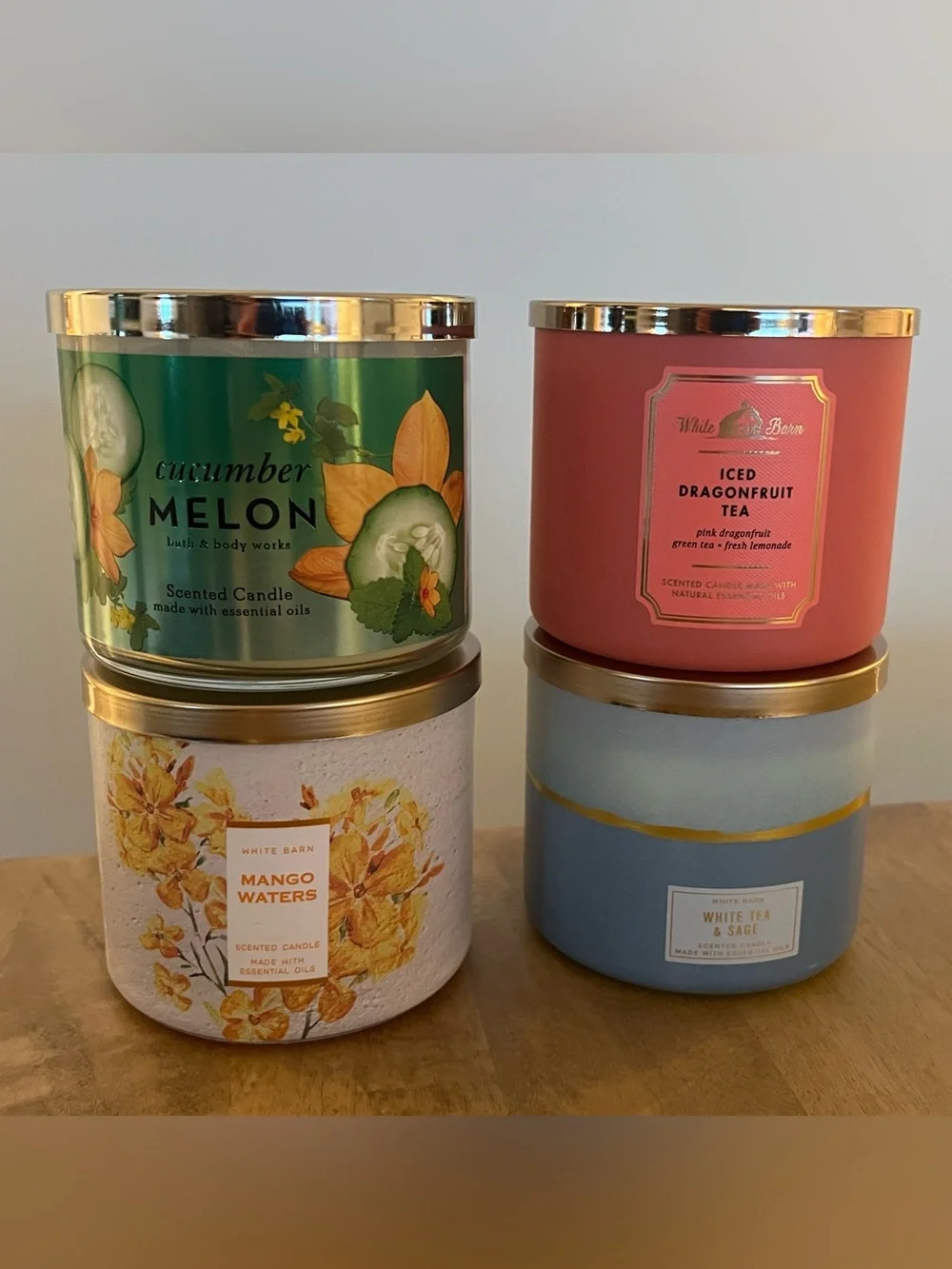 Bath & Body Works Candles - set of 4 candles bundle - cucumber melon, white tea